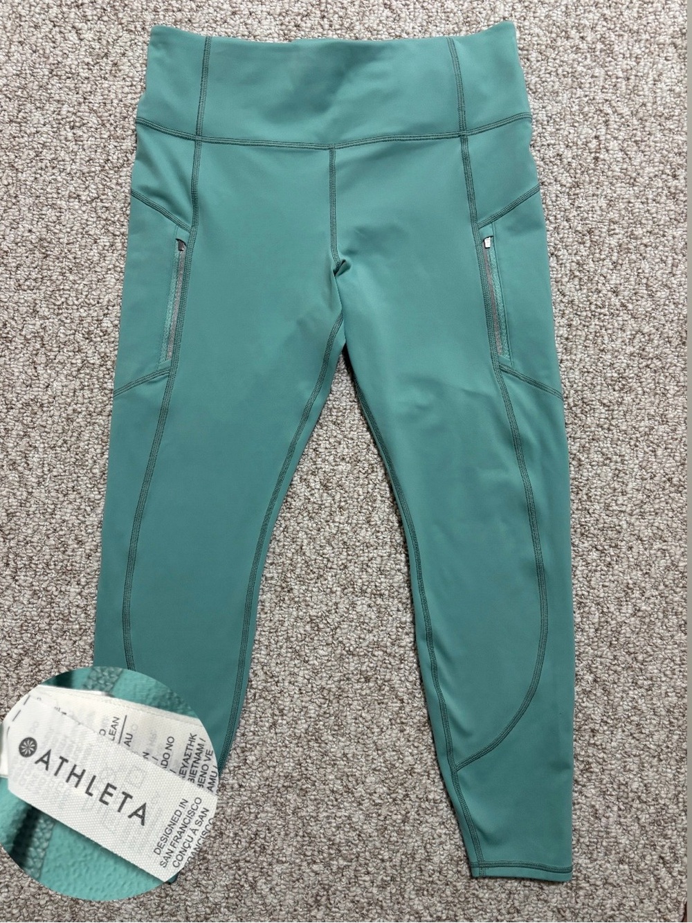 Athleta Rainier Tight Women’s Large Teal Fleece Lined Cold Weather Leggings